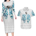 Queensland Maori Kiwi Personalised Couples Matching Long Sleeve Bodycon Dress and Hawaiian Shirt Ma Kakariki Papua Shell Maori Tribal Tattoo