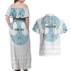 Queensland Maori Kiwi Personalised Couples Matching Off Shoulder Maxi Dress and Hawaiian Shirt Ma Kakariki Papua Shell Maori Tribal Tattoo