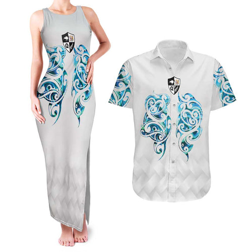 Queensland Maori Kiwi Personalised Couples Matching Tank Maxi Dress and Hawaiian Shirt Ma Kakariki Papua Shell Maori Tribal Tattoo