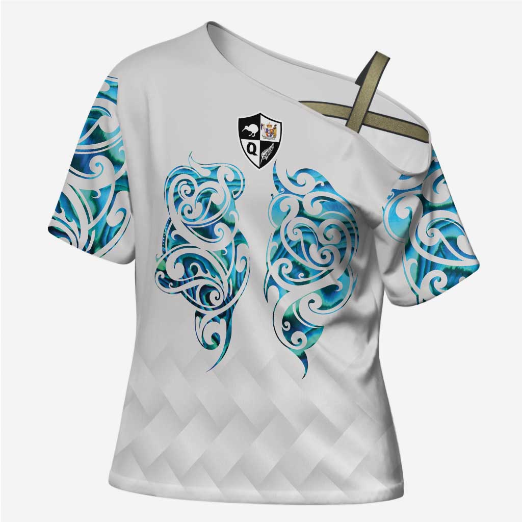 Queensland Maori Kiwi Personalised Cross Shoulder Shirt Ma Kakariki Papua Shell Maori Tribal Tattoo - Aussie Hoodie