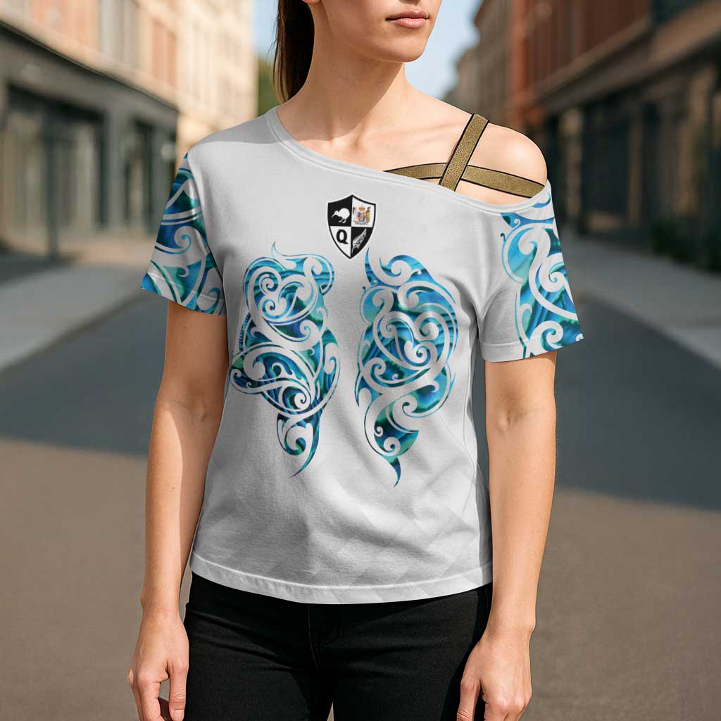 Queensland Maori Kiwi Personalised Cross Shoulder Shirt Ma Kakariki Papua Shell Maori Tribal Tattoo - Aussie Hoodie
