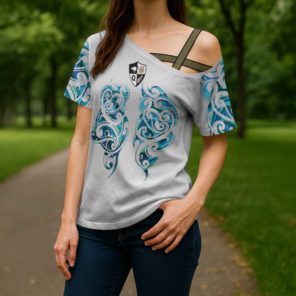 Queensland Maori Kiwi Personalised Cross Shoulder Shirt Ma Kakariki Papua Shell Maori Tribal Tattoo - Aussie Hoodie