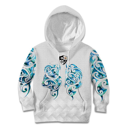 Queensland Maori Kiwi Personalised Kid Hoodie Ma Kakariki Papua Shell Maori Tribal Tattoo