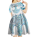 Queensland Maori Kiwi Personalised Kid Short Sleeve Dress Ma Kakariki Papua Shell Maori Tribal Tattoo
