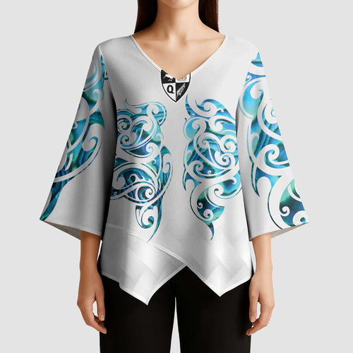 Queensland Maori Kiwi Personalised Kimono Sleeve Blouse Ma Kakariki Papua Shell Maori Tribal Tattoo - Aussie Hoodie