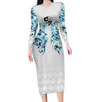 Queensland Maori Kiwi Personalised Long Sleeve Bodycon Dress Ma Kakariki Papua Shell Maori Tribal Tattoo