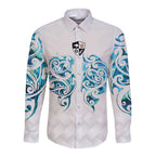 Queensland Maori Kiwi Personalised Long Sleeve Button Shirt Ma Kakariki Papua Shell Maori Tribal Tattoo