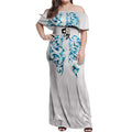 Queensland Maori Kiwi Personalised Off Shoulder Maxi Dress Ma Kakariki Papua Shell Maori Tribal Tattoo
