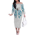 Queensland Maori Kiwi Personalised Off The Shoulder Long Sleeve Dress Ma Kakariki Papua Shell Maori Tribal Tattoo