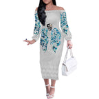 Queensland Maori Kiwi Personalised Off The Shoulder Long Sleeve Dress Ma Kakariki Papua Shell Maori Tribal Tattoo