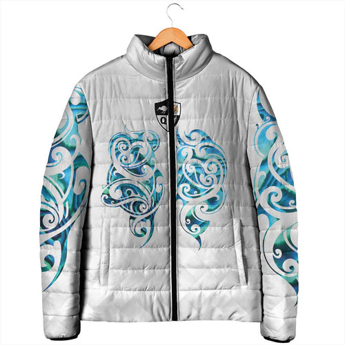 Queensland Maori Kiwi Personalised Padded Jacket Ma Kakariki Papua Shell Maori Tribal Tattoo - Aussie Hoodie