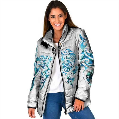 Queensland Maori Kiwi Personalised Padded Jacket Ma Kakariki Papua Shell Maori Tribal Tattoo - Aussie Hoodie