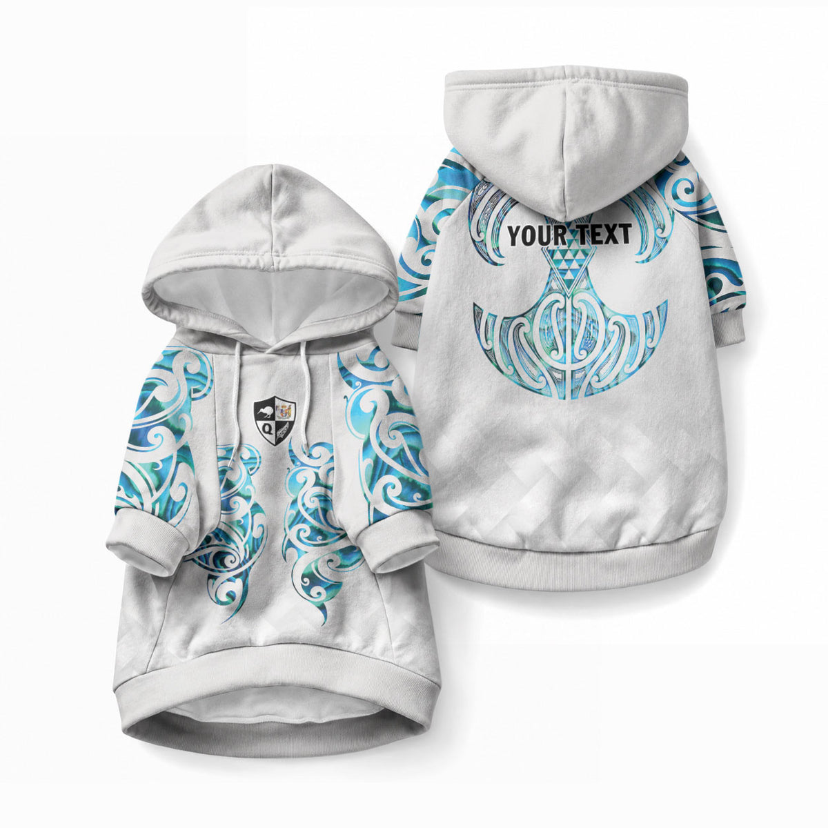 Queensland Maori Kiwi Personalised Pet Hoodie Ma Kakariki Papua Shell Maori Tribal Tattoo