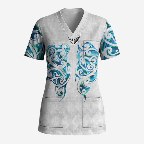 Queensland Maori Kiwi Personalised Scrub Top Ma Kakariki Papua Shell Maori Tribal Tattoo - Aussie Hoodie