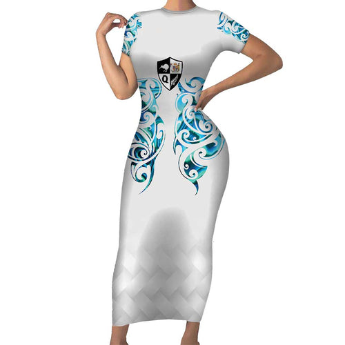 Queensland Maori Kiwi Personalised Short Sleeve Bodycon Dress Ma Kakariki Papua Shell Maori Tribal Tattoo