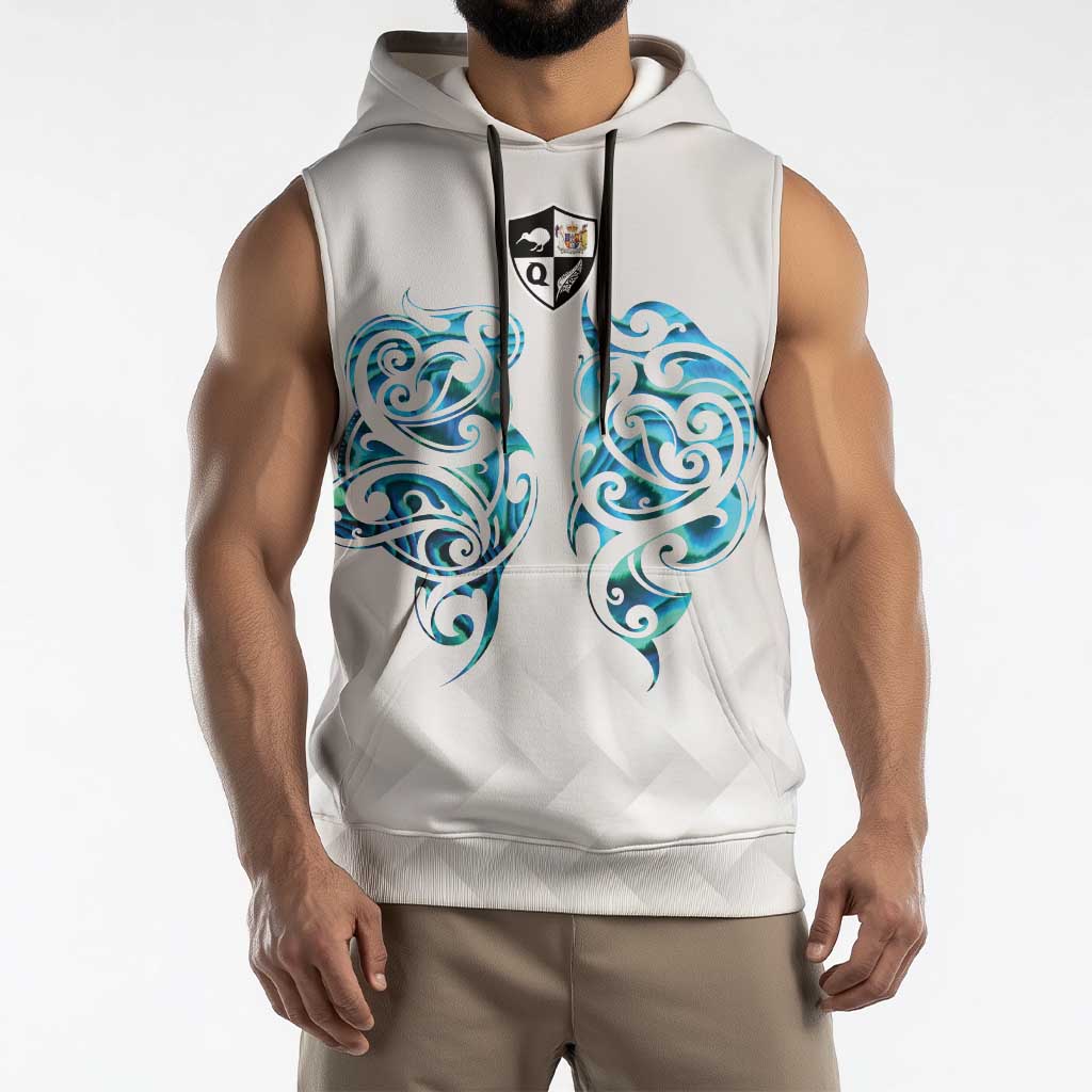 Queensland Maori Kiwi Personalised Sleeveless Hoodie Ma Kakariki Papua Shell Maori Tribal Tattoo - Aussie Hoodie