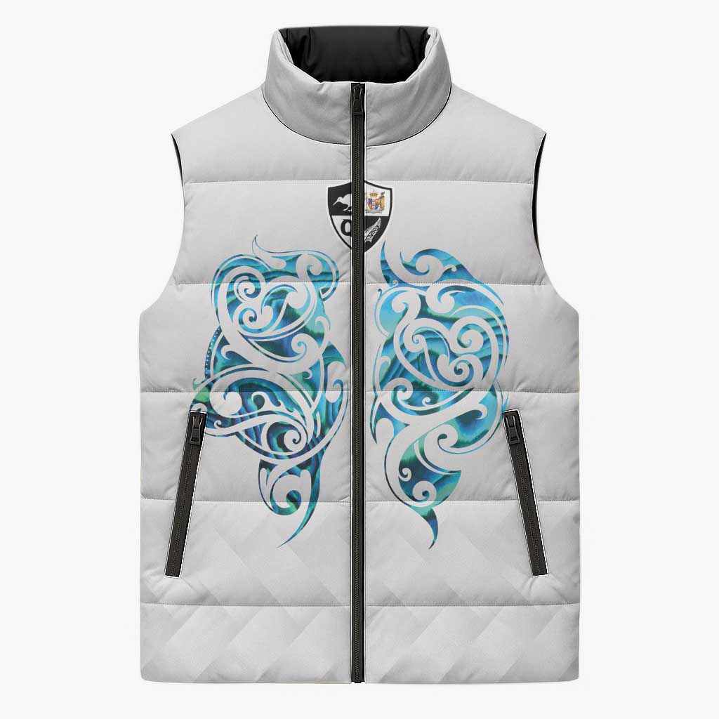 Queensland Maori Kiwi Personalised Sleeveless Puffer Jacket Ma Kakariki Papua Shell Maori Tribal Tattoo - Aussie Hoodie
