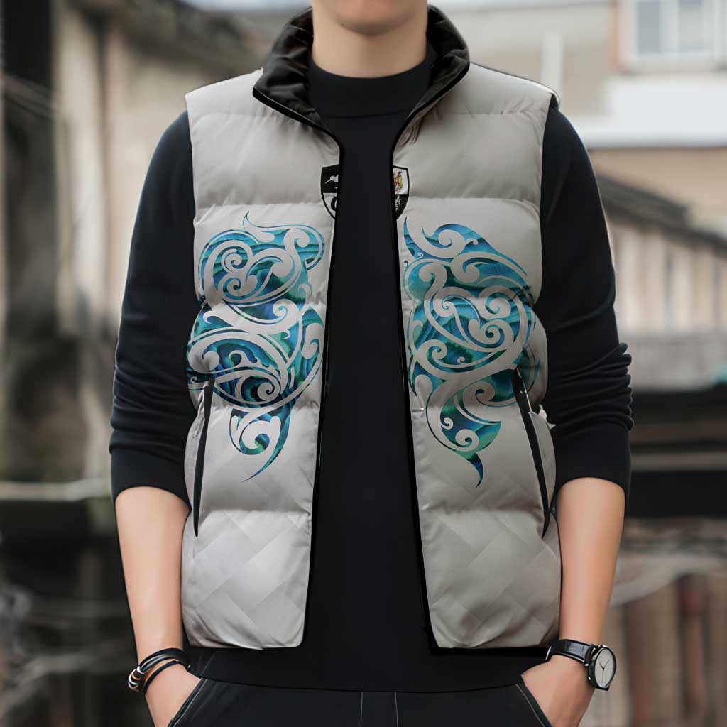 Queensland Maori Kiwi Personalised Sleeveless Puffer Jacket Ma Kakariki Papua Shell Maori Tribal Tattoo - Aussie Hoodie