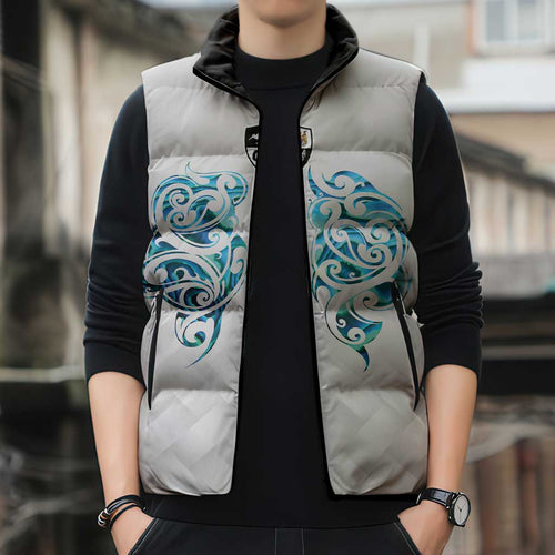 Queensland Maori Kiwi Personalised Sleeveless Puffer Jacket Ma Kakariki Papua Shell Maori Tribal Tattoo - Aussie Hoodie