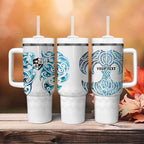 Queensland Maori Kiwi Personalised Tumbler With Handle Ma Kakariki Papua Shell Maori Tribal Tattoo