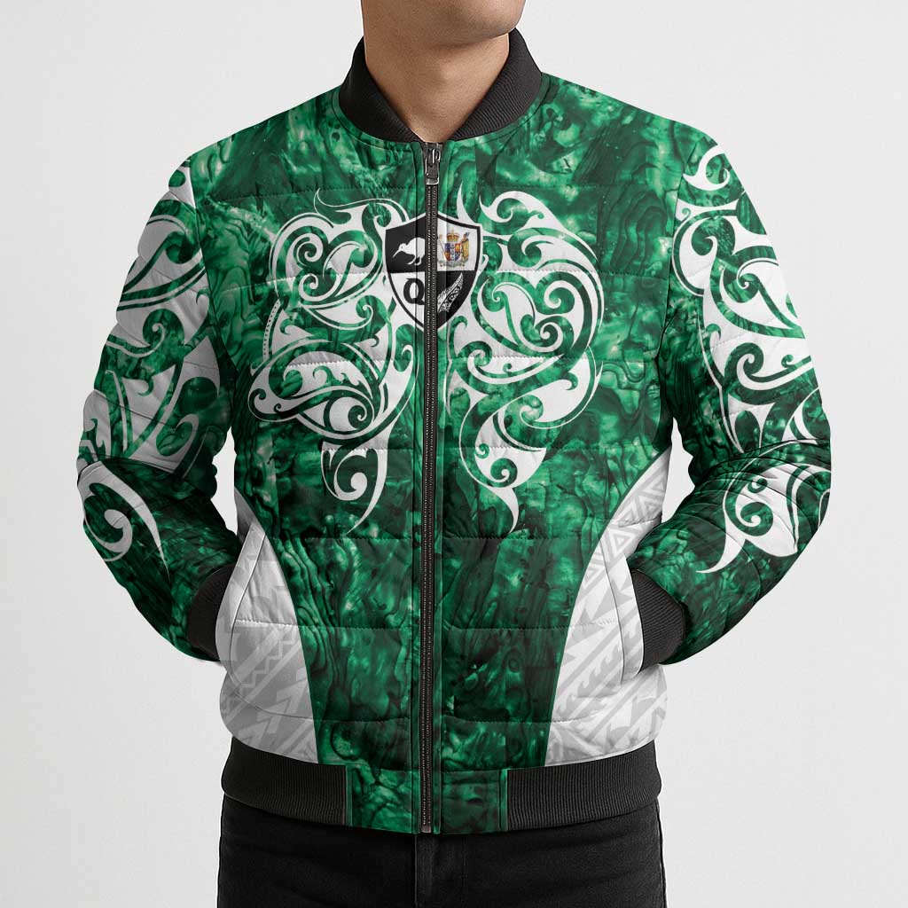 Queensland Maori Kiwi Personalised Bomber Puffer Jacket Kikirangi Papua Shell Maori Tribal Tattoo - Aussie Hoodie