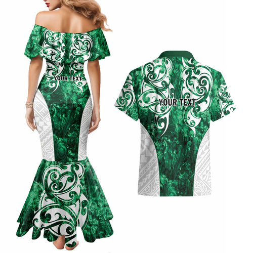 Queensland Maori Kiwi Personalised Couples Matching Mermaid Dress and Hawaiian Shirt Kikirangi Papua Shell Maori Tribal Tattoo