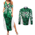 Queensland Maori Kiwi Personalised Couples Matching Summer Maxi Dress and Long Sleeve Button Shirt Kikirangi Papua Shell Maori Tribal Tattoo
