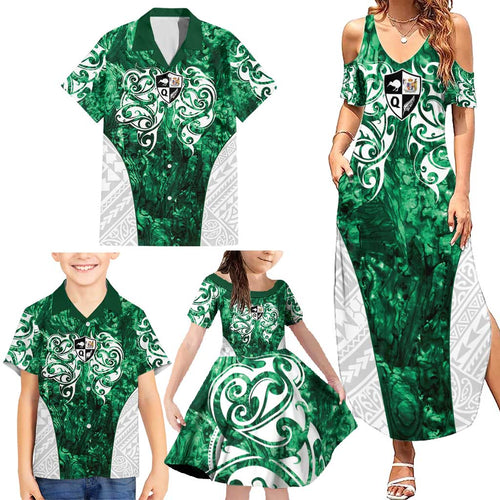 Queensland Maori Kiwi Personalised Family Matching Summer Maxi Dress and Hawaiian Shirt Kikirangi Papua Shell Maori Tribal Tattoo