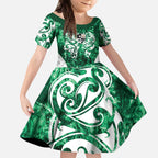Queensland Maori Kiwi Personalised Kid Short Sleeve Dress Kikirangi Papua Shell Maori Tribal Tattoo