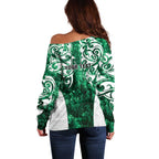 Queensland Maori Kiwi Personalised Off Shoulder Sweater Kikirangi Papua Shell Maori Tribal Tattoo