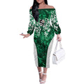 Queensland Maori Kiwi Personalised Off The Shoulder Long Sleeve Dress Kikirangi Papua Shell Maori Tribal Tattoo