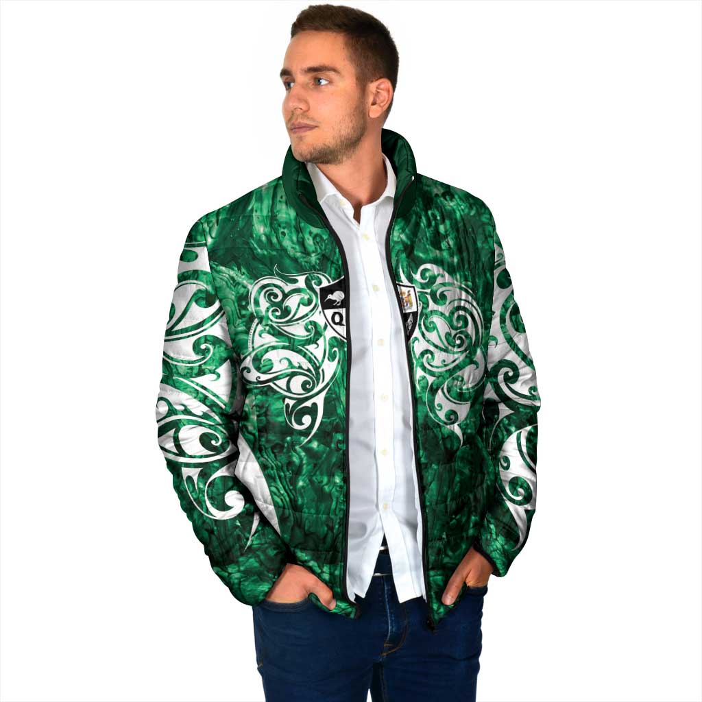Queensland Maori Kiwi Personalised Padded Jacket Kikirangi Papua Shell Maori Tribal Tattoo - Aussie Hoodie