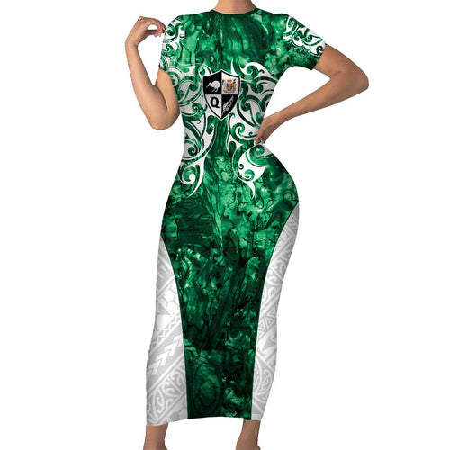 Queensland Maori Kiwi Personalised Short Sleeve Bodycon Dress Kikirangi Papua Shell Maori Tribal Tattoo