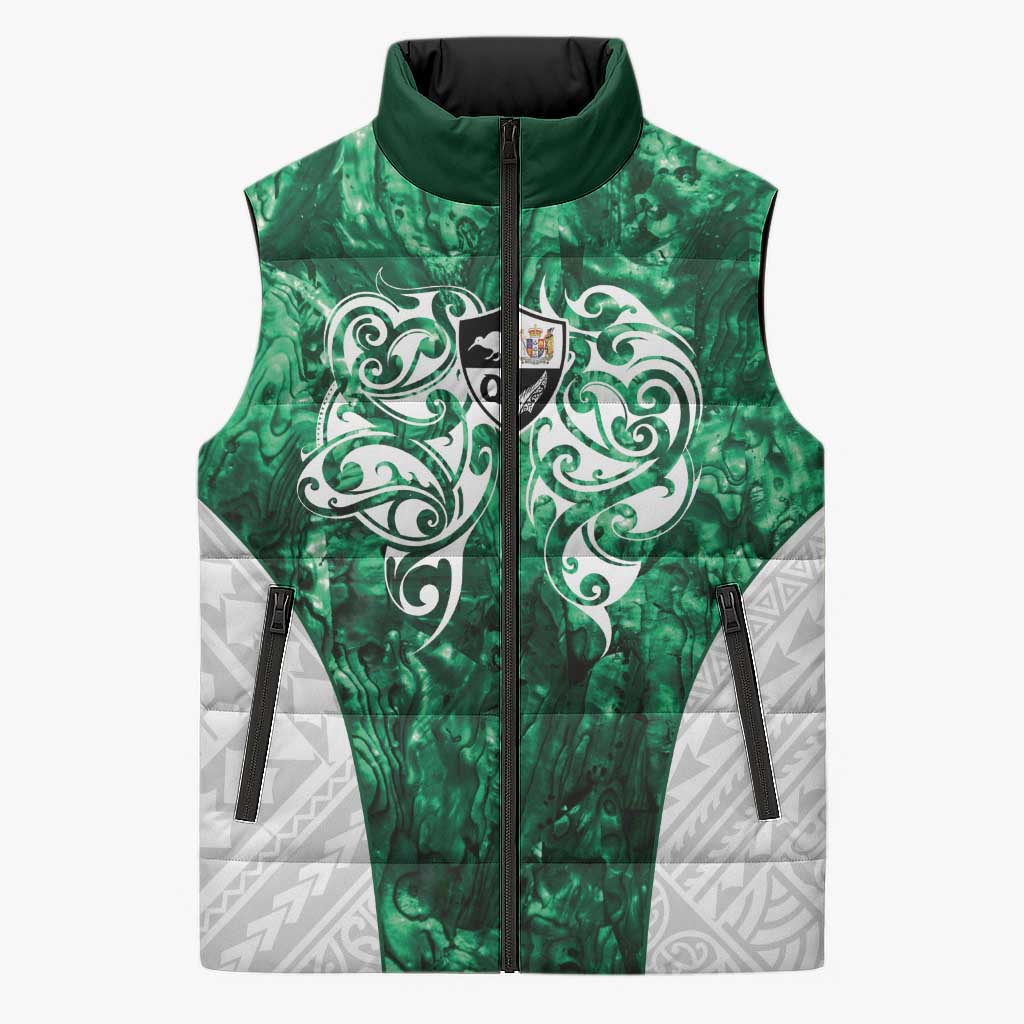 Queensland Maori Kiwi Personalised Sleeveless Puffer Jacket Kikirangi Papua Shell Maori Tribal Tattoo - Aussie Hoodie
