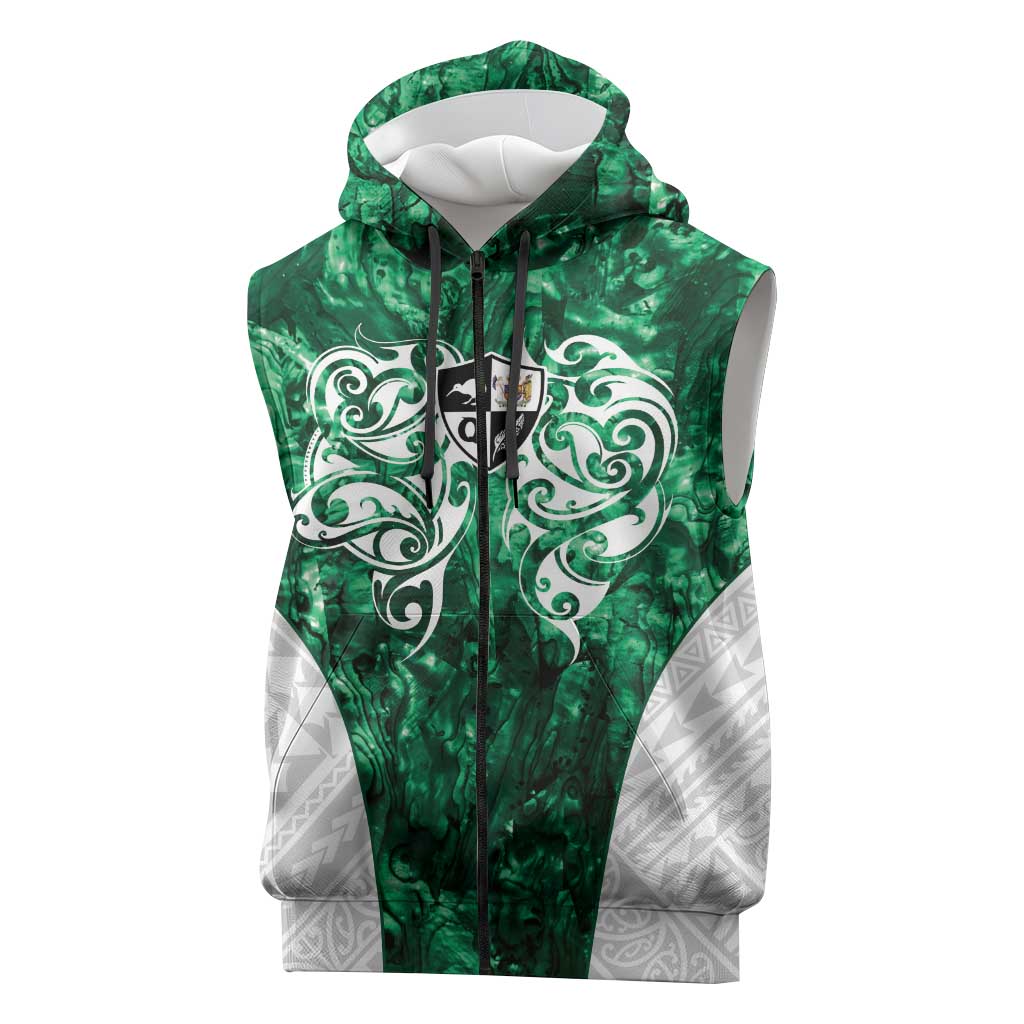 Queensland Maori Kiwi Personalised Sleeveless Zip Hoodie Kikirangi Papua Shell Maori Tribal Tattoo LT9