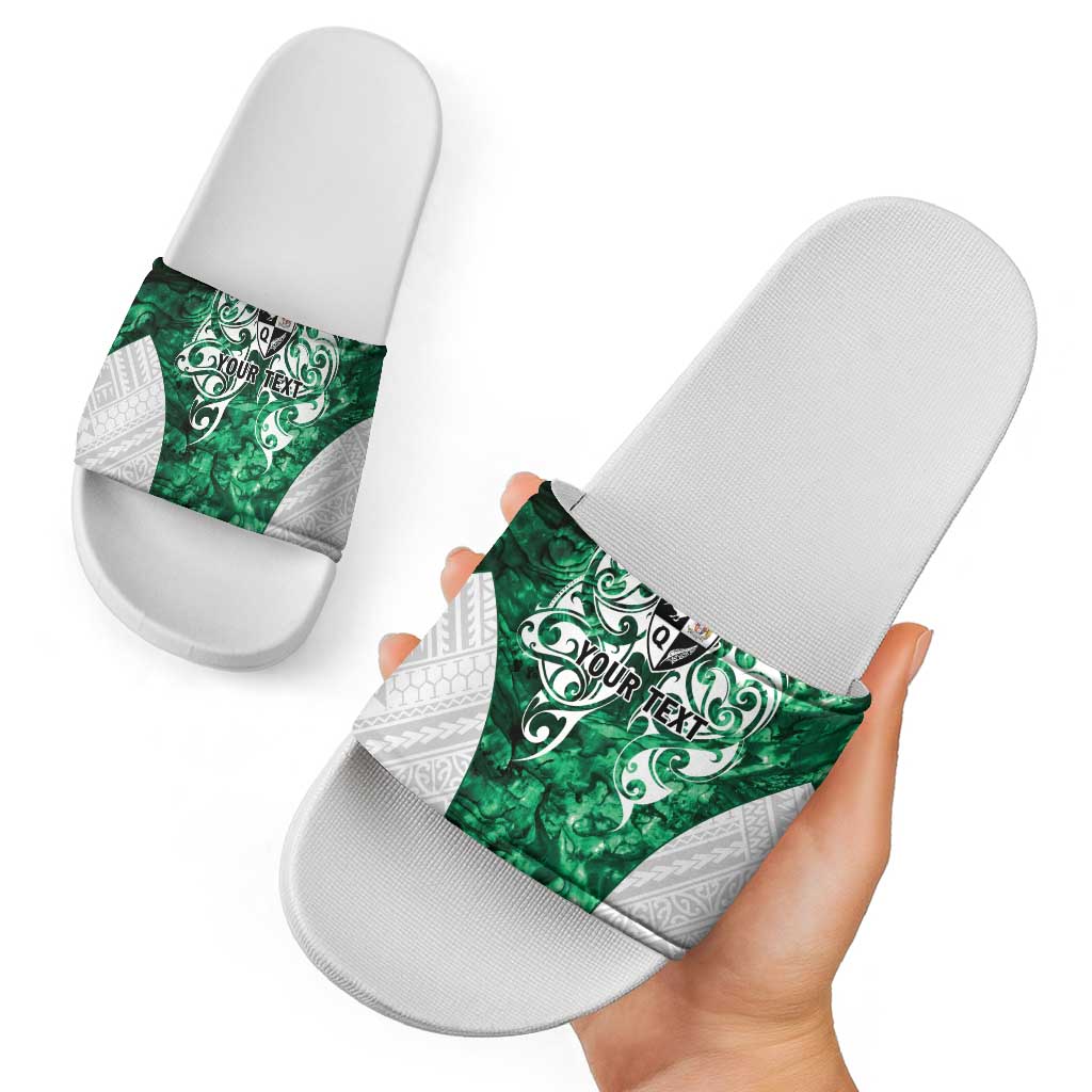 Queensland Maori Kiwi Personalised Slide Sandals Kikirangi Papua Shell Maori Tribal Tattoo - Aussie Hoodie