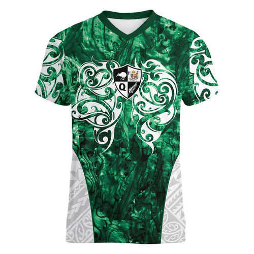 Queensland Maori Kiwi Personalised Women V-Neck T-Shirt Kikirangi Papua Shell Maori Tribal Tattoo