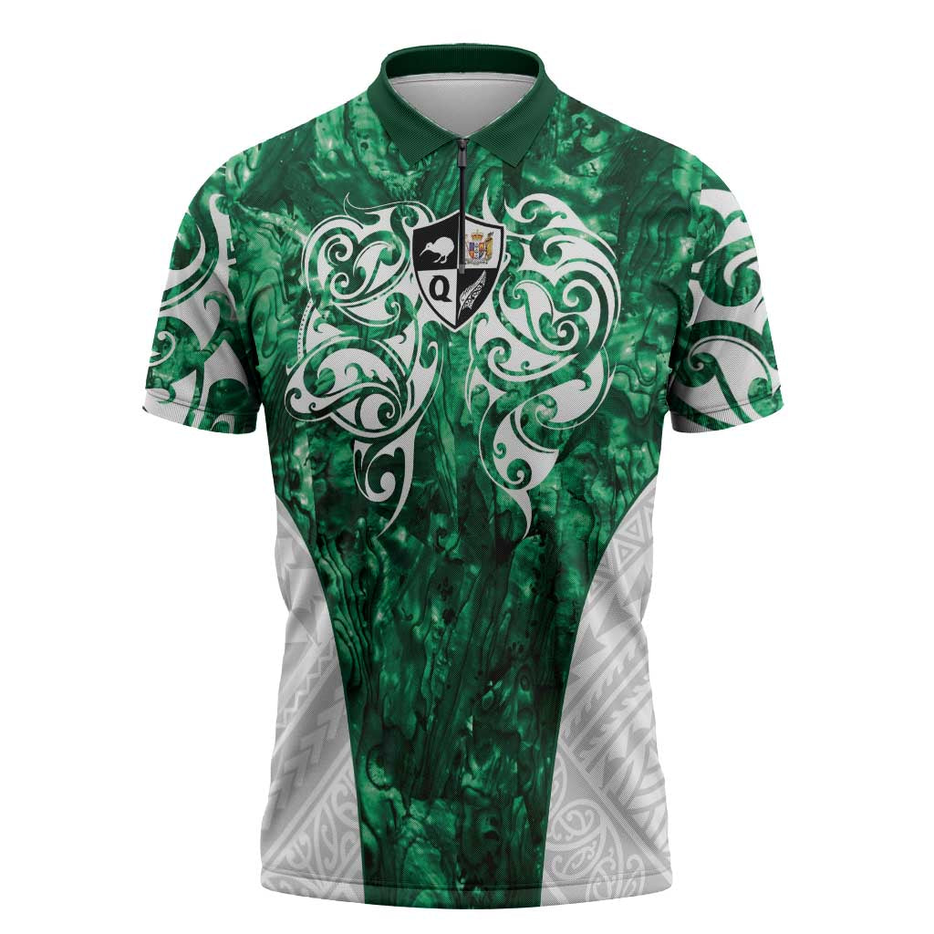 Queensland Maori Kiwi Personalised Zipper Polo Shirt Kikirangi Papua Shell Maori Tribal Tattoo - Aussie Hoodie