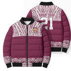 Queensland Maori Nga Hau E Wha Custom Bomber Puffer Jacket Polynesian Maori Tribal Pattern - Aussie Hoodie