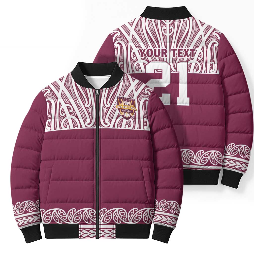 Queensland Maori Nga Hau E Wha Custom Bomber Puffer Jacket Polynesian Maori Tribal Pattern - Aussie Hoodie