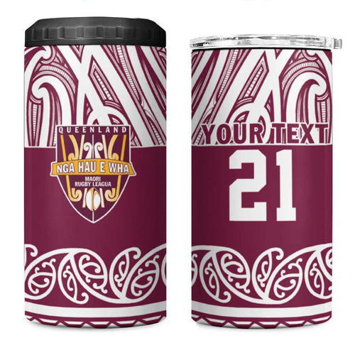 Queensland Maori Nga Hau E Wha Custom 4 in 1 Can Cooler Tumbler Polynesian Maori Tribal Pattern