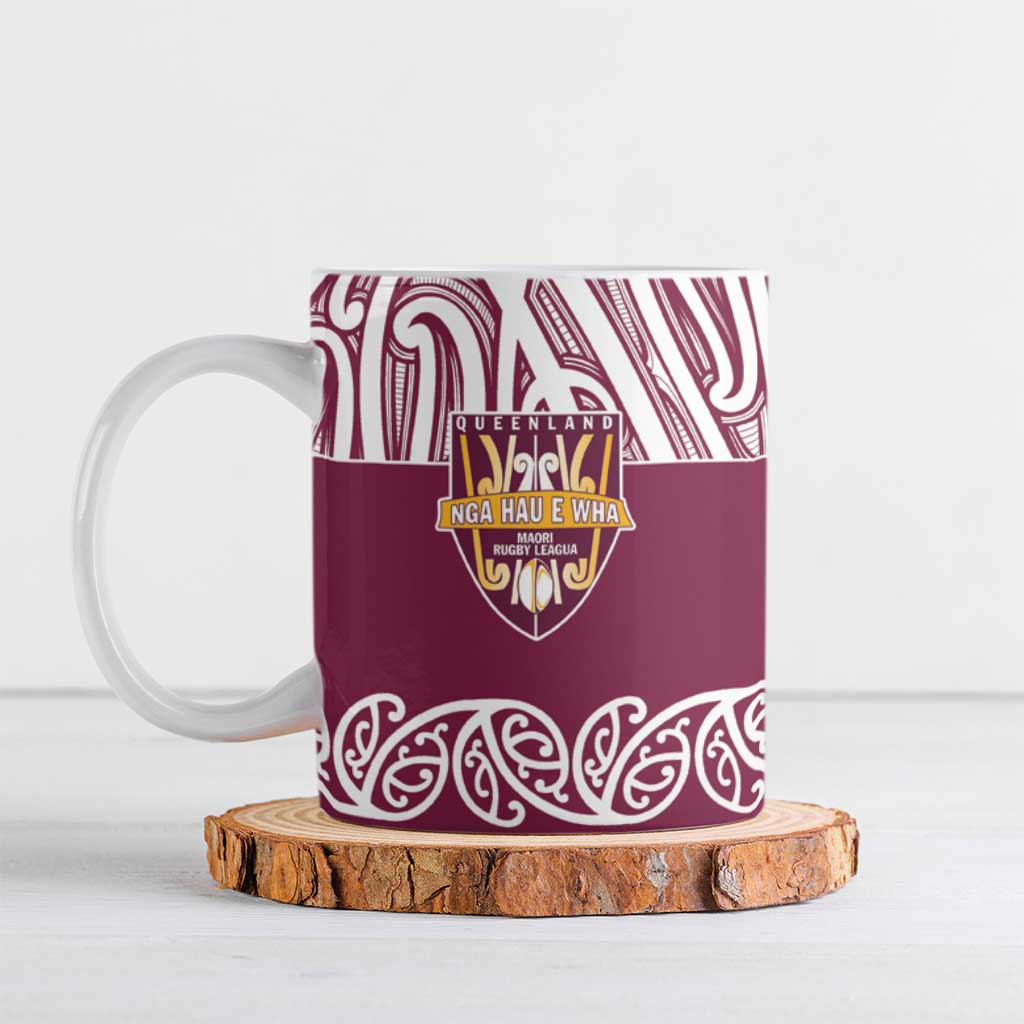 Queensland Maori Nga Hau E Wha Custom Ceramic Mug Polynesian Maori Tribal Pattern - Aussie Hoodie