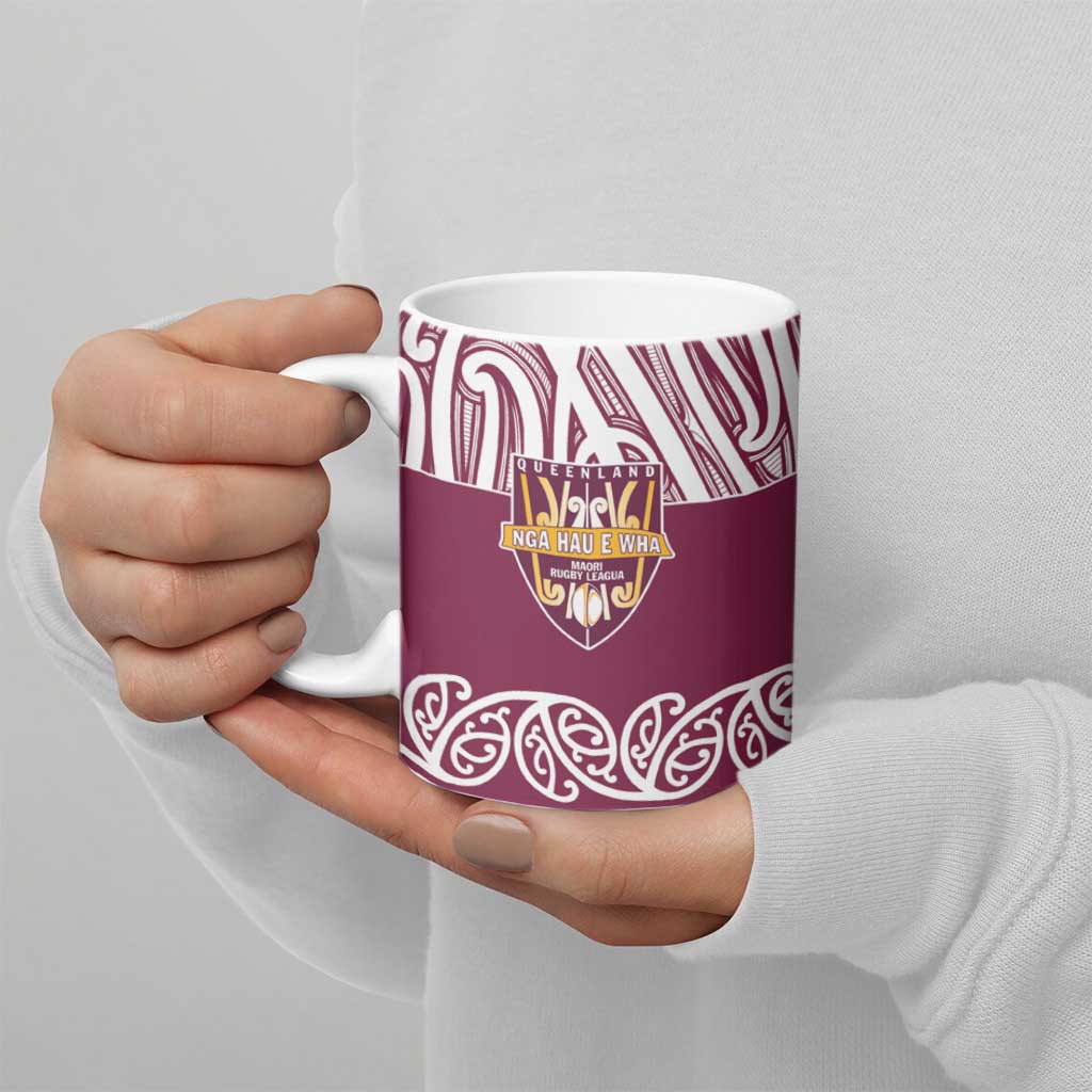 Queensland Maori Nga Hau E Wha Custom Ceramic Mug Polynesian Maori Tribal Pattern - Aussie Hoodie