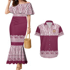 Queensland Maori Nga Hau E Wha Custom Couples Matching Mermaid Dress and Hawaiian Shirt Polynesian Maori Tribal Pattern