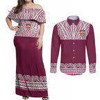 Queensland Maori Nga Hau E Wha Custom Couples Matching Off Shoulder Maxi Dress and Long Sleeve Button Shirt Polynesian Maori Tribal Pattern
