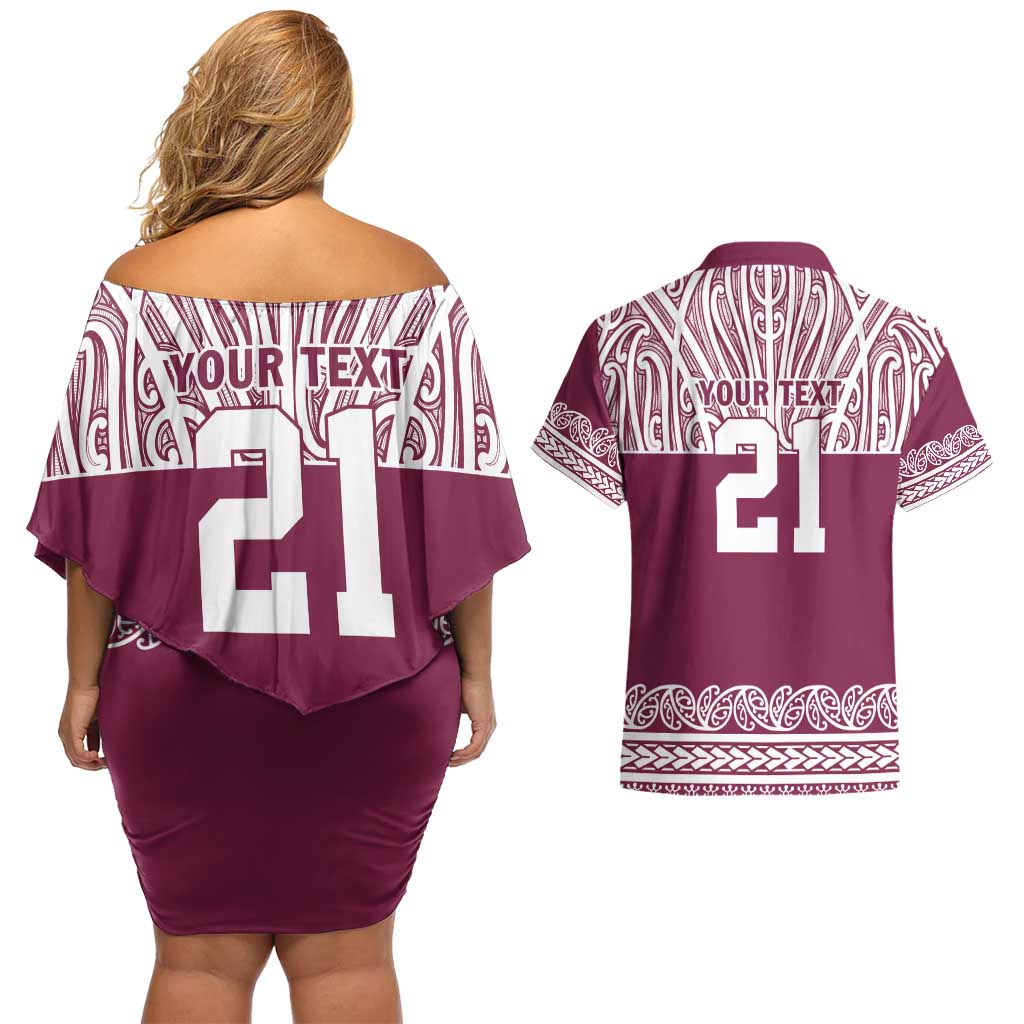Queensland Maori Nga Hau E Wha Custom Couples Matching Off Shoulder Short Dress and Hawaiian Shirt Polynesian Maori Tribal Pattern