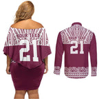 Queensland Maori Nga Hau E Wha Custom Couples Matching Off Shoulder Short Dress and Long Sleeve Button Shirt Polynesian Maori Tribal Pattern