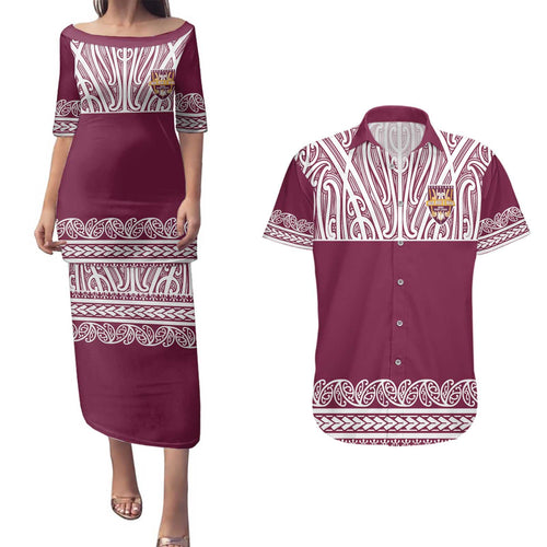 Queensland Maori Nga Hau E Wha Custom Couples Matching Puletasi and Hawaiian Shirt Polynesian Maori Tribal Pattern