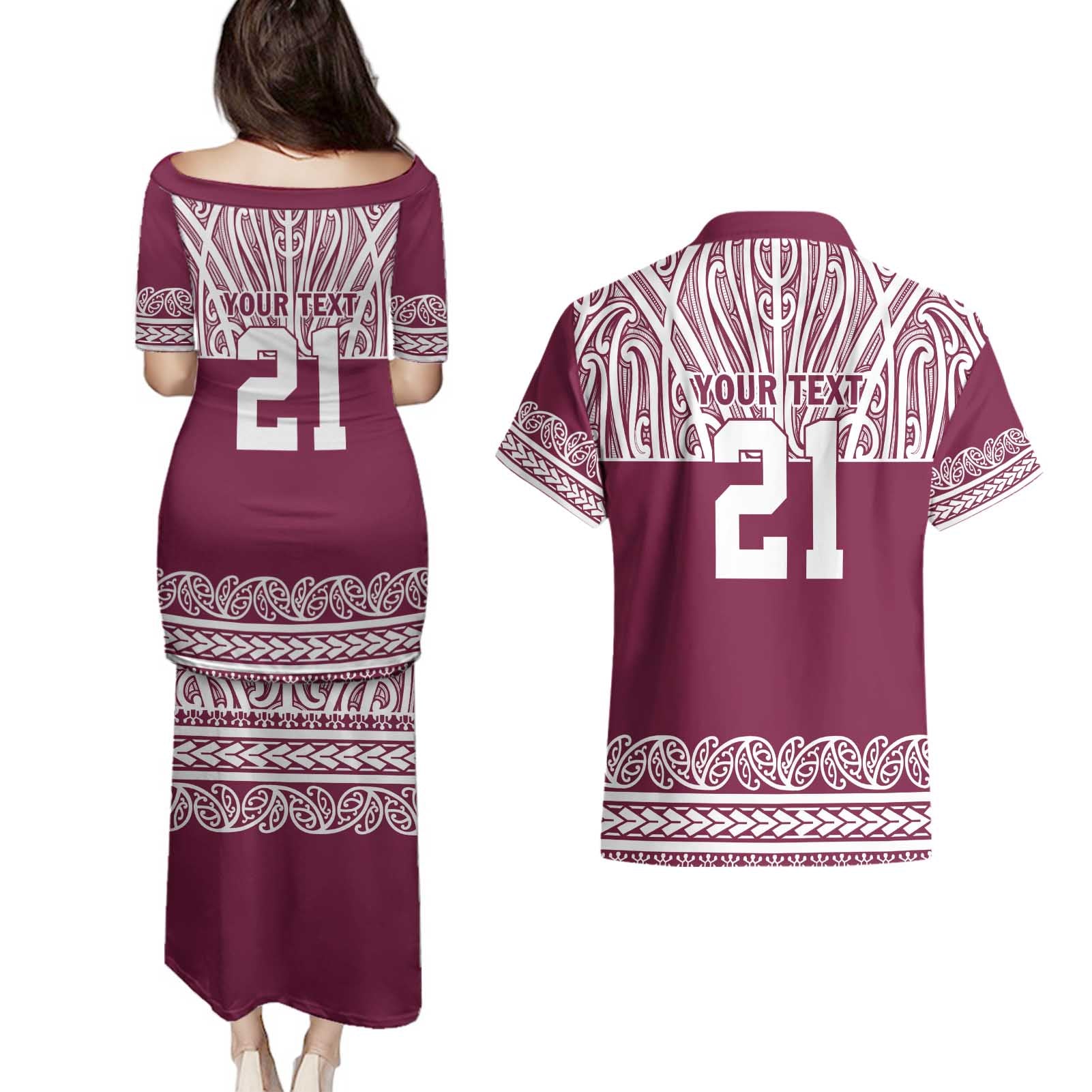Queensland Maori Nga Hau E Wha Custom Couples Matching Puletasi and Hawaiian Shirt Polynesian Maori Tribal Pattern