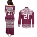 Queensland Maori Nga Hau E Wha Custom Couples Matching Puletasi and Long Sleeve Button Shirt Polynesian Maori Tribal Pattern